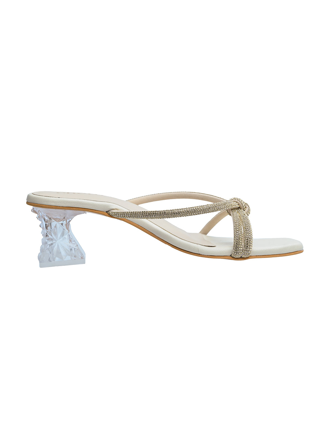 Ivory Transparent Block Heel Sandals for Women | Elegant Knot Strap Party Footwear