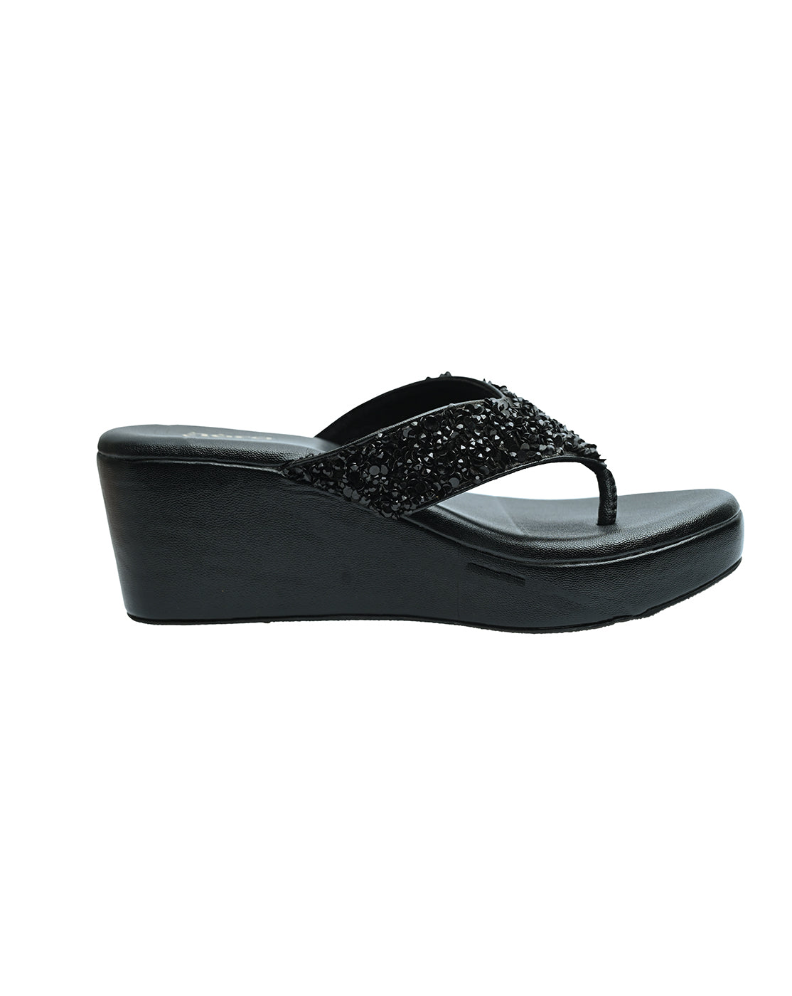 Chere Women’s Black Glitter Wedge Heel Flip-Flops
