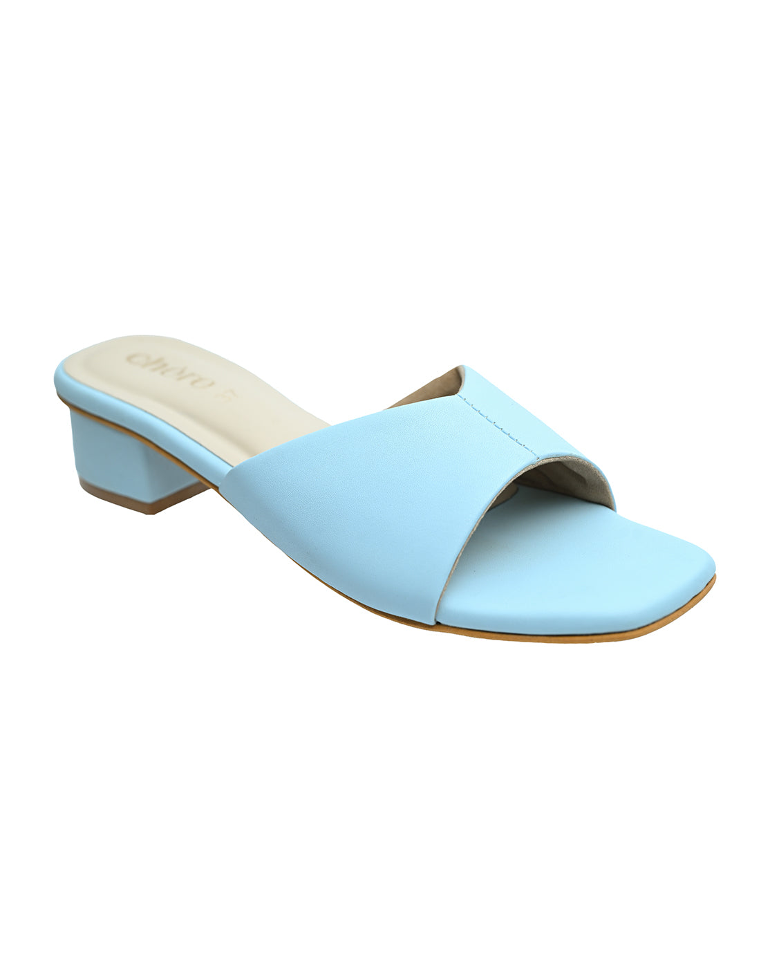 Chere Light Blue Square Toe Block Heel Mules | Trendy Women's Casual Heels