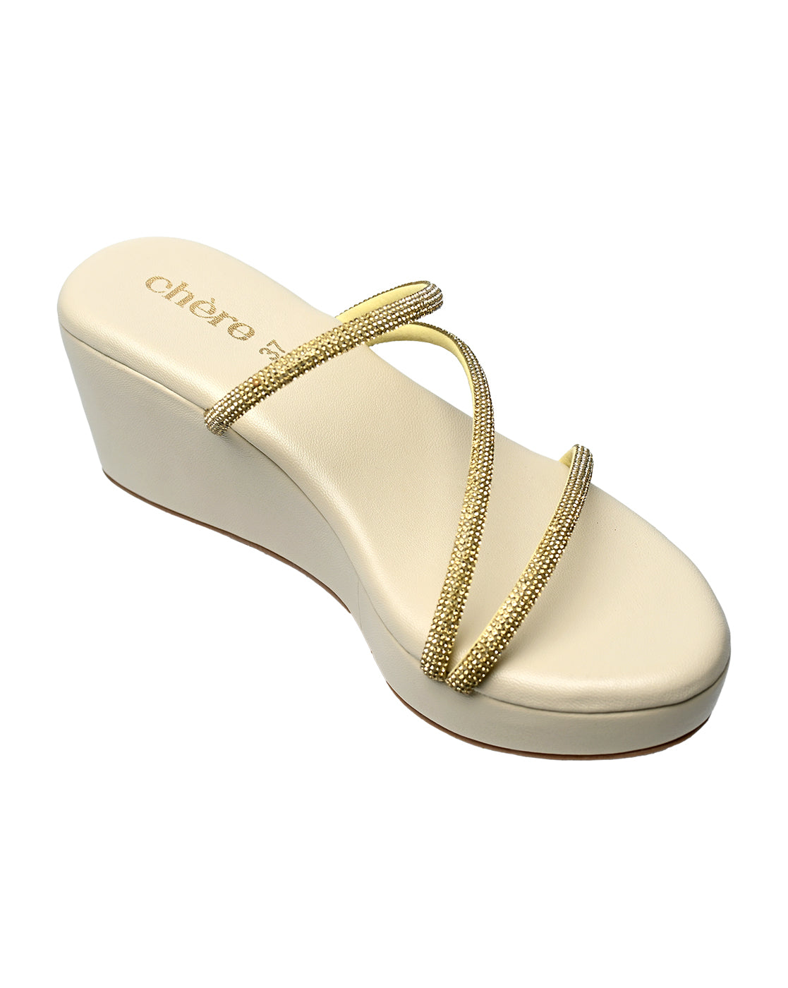 Chere Gold Embellished Strap Wedge Sandals