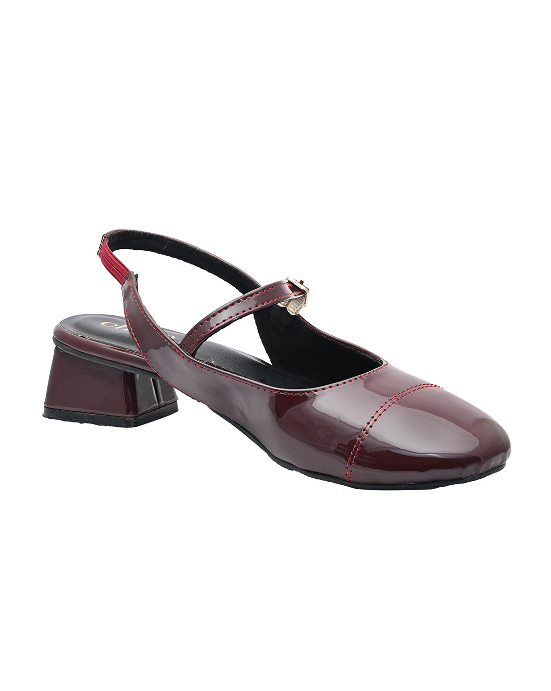 Burgundy Patent Leather Square Toe Mary Jane Block Heels | Retro Chic Women's Pumps