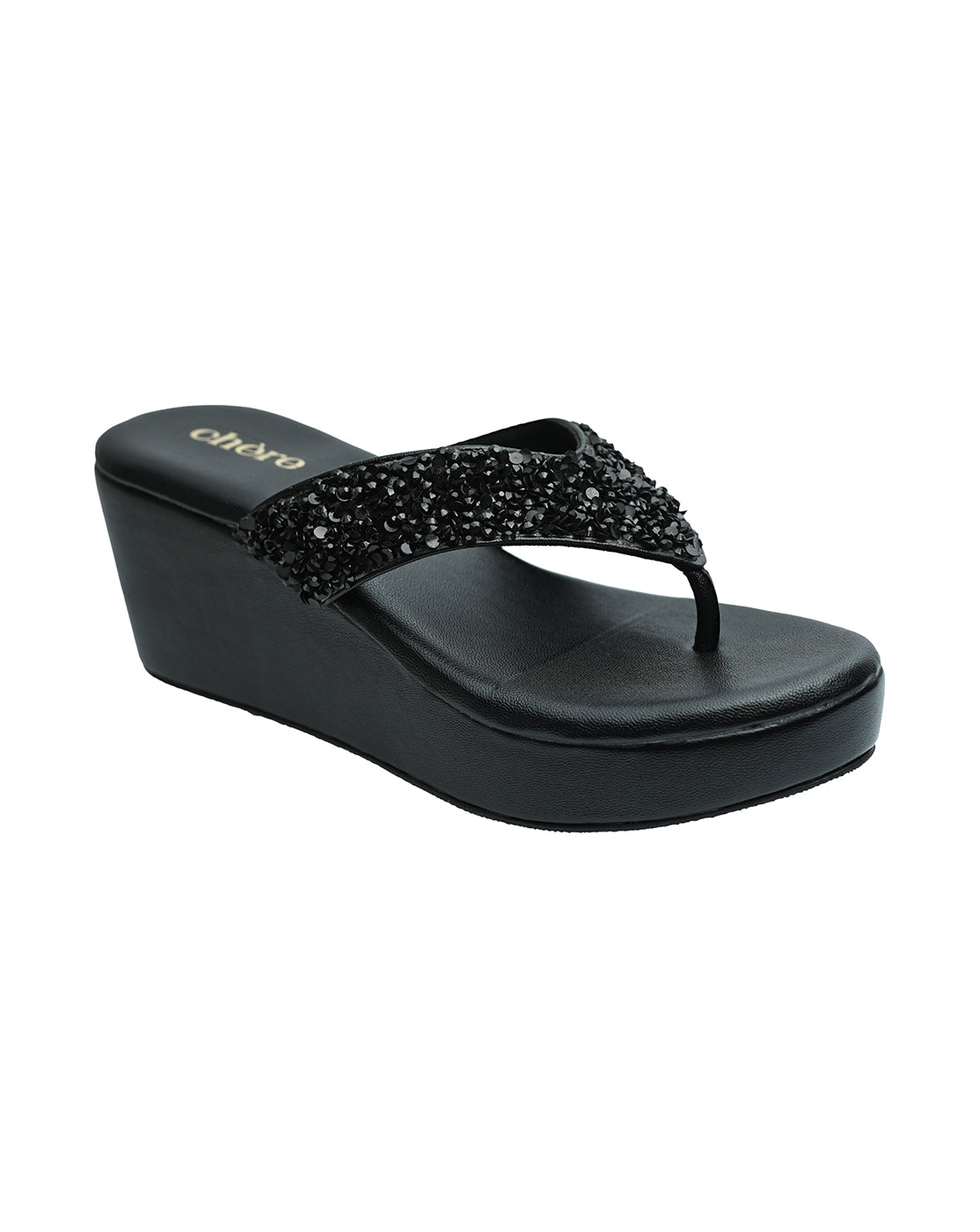 Chere Women’s Black Glitter Wedge Heel Flip-Flops