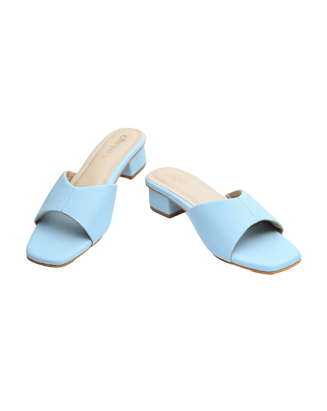 Chere Light Blue Square Toe Block Heel Mules | Trendy Women's Casual Heels