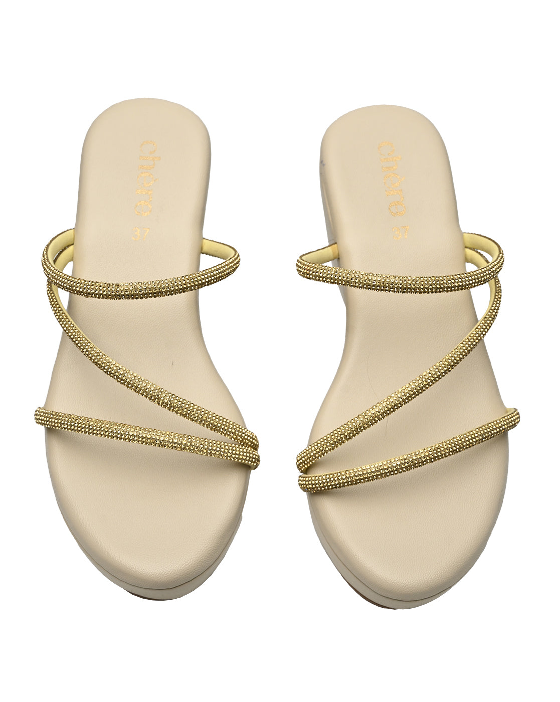 Chere Gold Embellished Strap Wedge Sandals