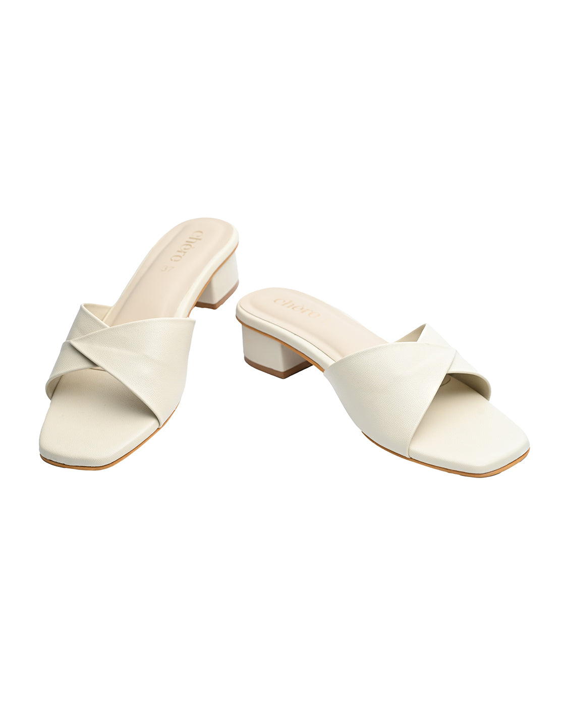 Chere Cream Criss-Cross Strap Block Heel Mules | Modern Women's Slip-Ons