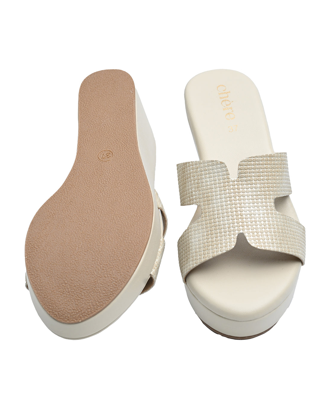 Nude Metallic Wide Strap Wedge Sandals | Comfortable Women's Heels
