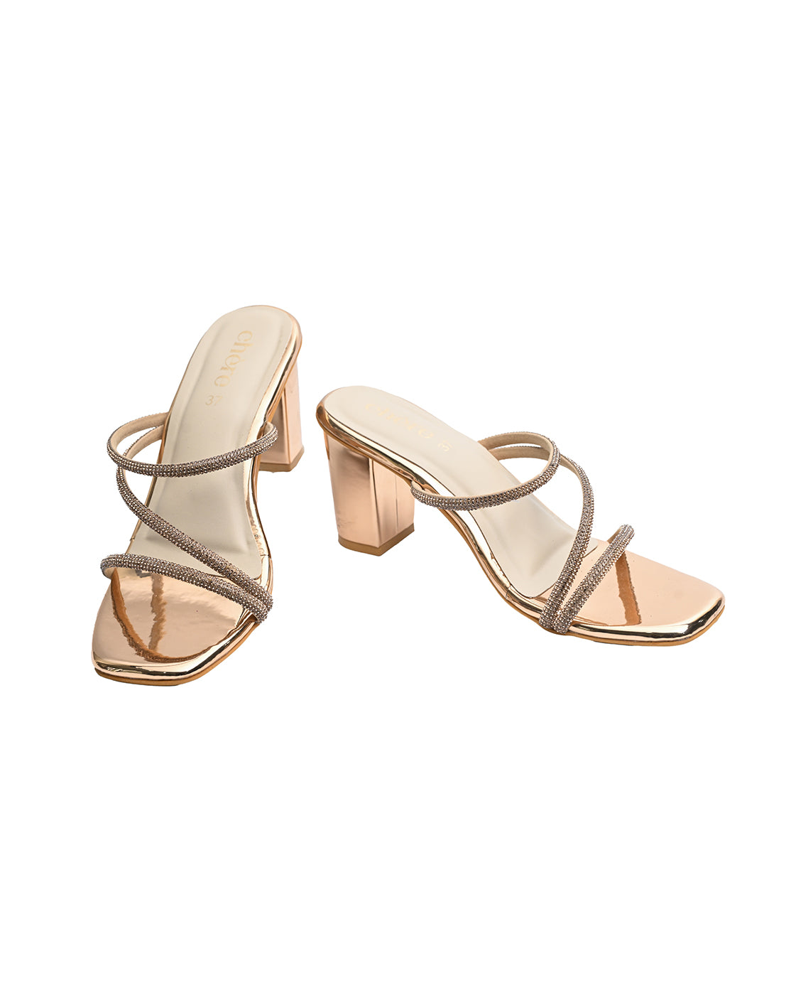 Rose Gold Metallic Strappy Block Heels for Women | Premium Party & Occasion Wear