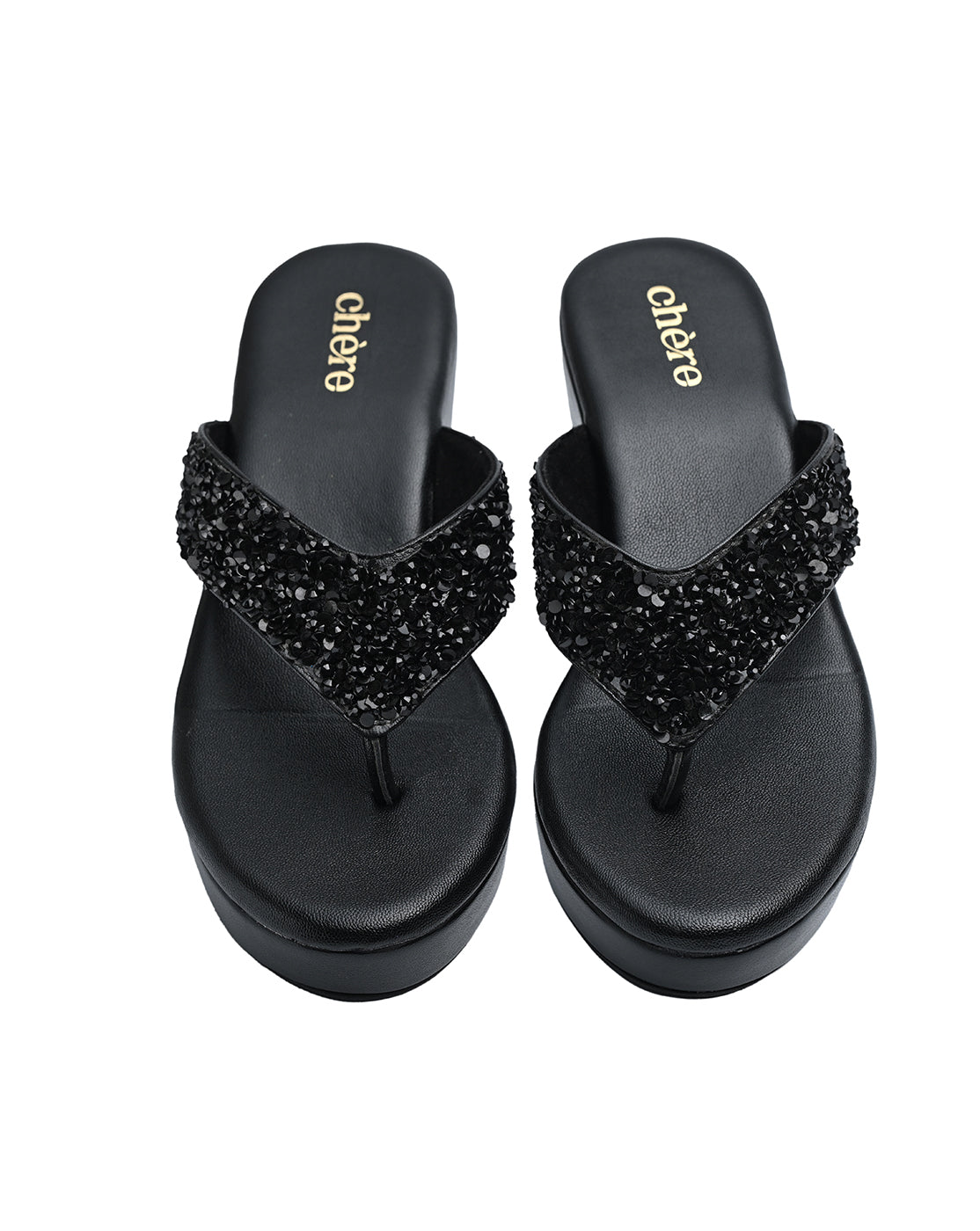 Chere Women’s Black Glitter Wedge Heel Flip-Flops