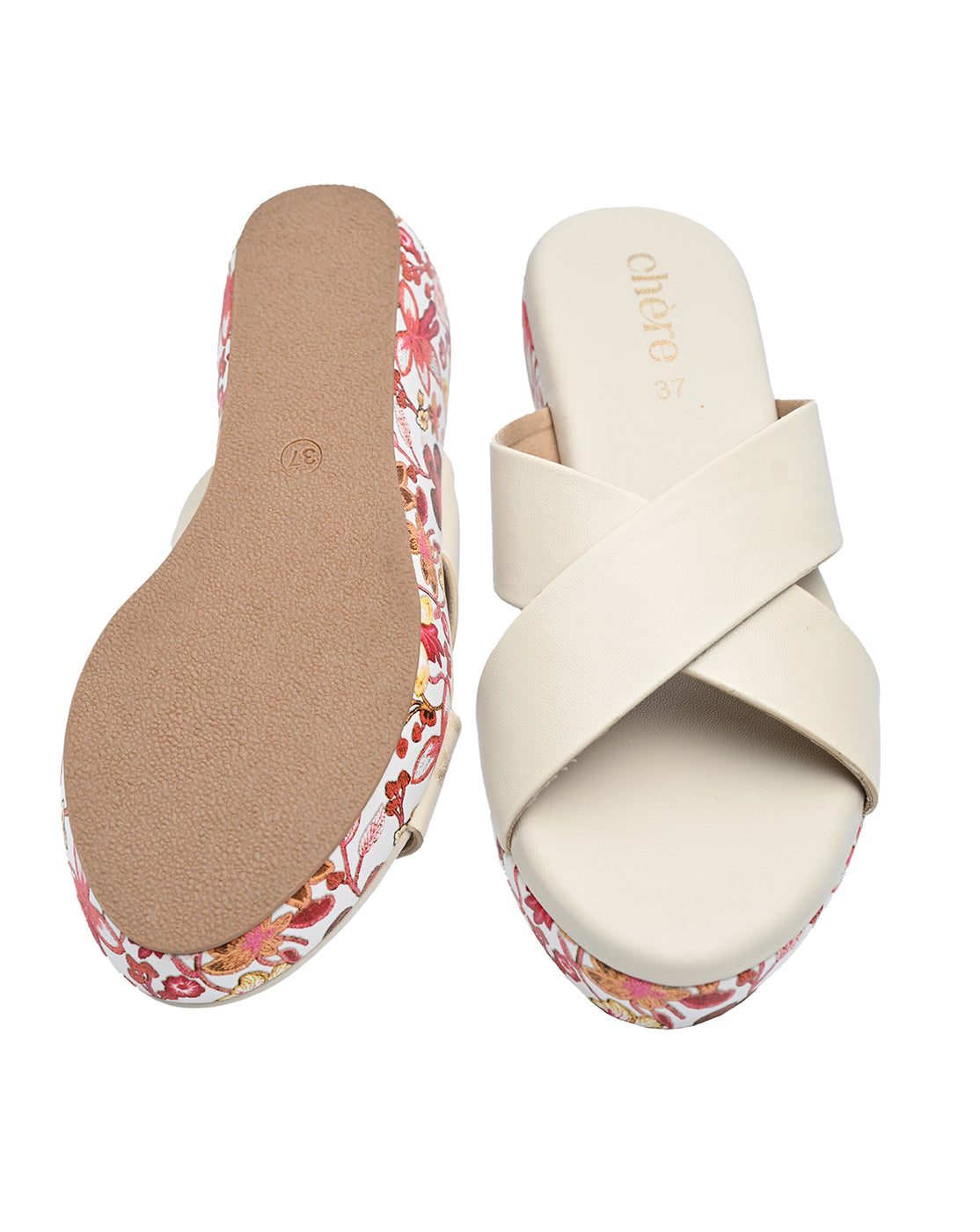White Floral Platform Slides for Women | Comfortable & Trendy Summer Sandals