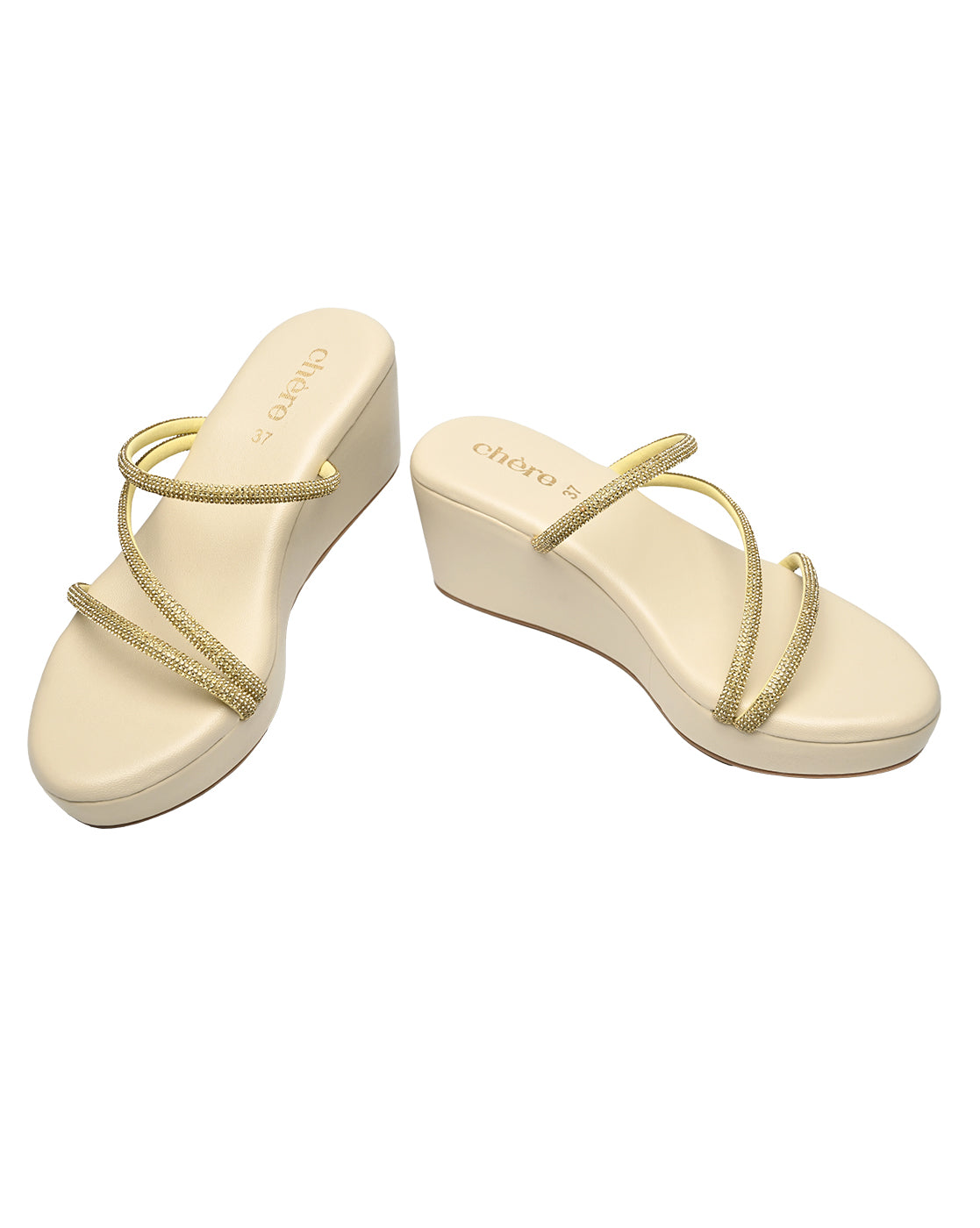 Chere Gold Embellished Strap Wedge Sandals