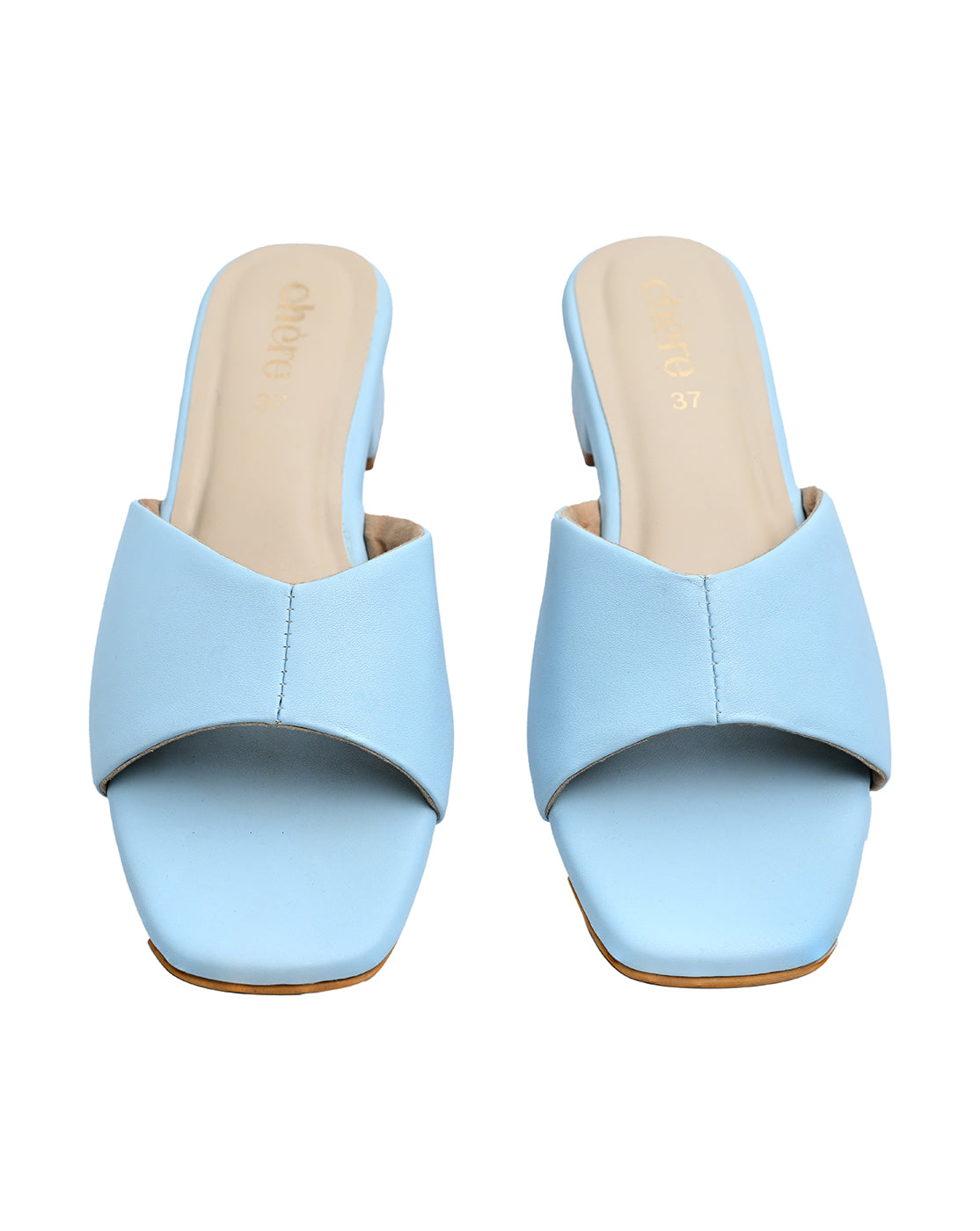 Chere Light Blue Square Toe Block Heel Mules | Trendy Women's Casual Heels