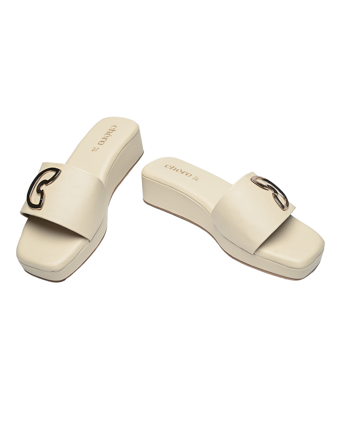 Chere Chain Accent Beige Wedge Sandals