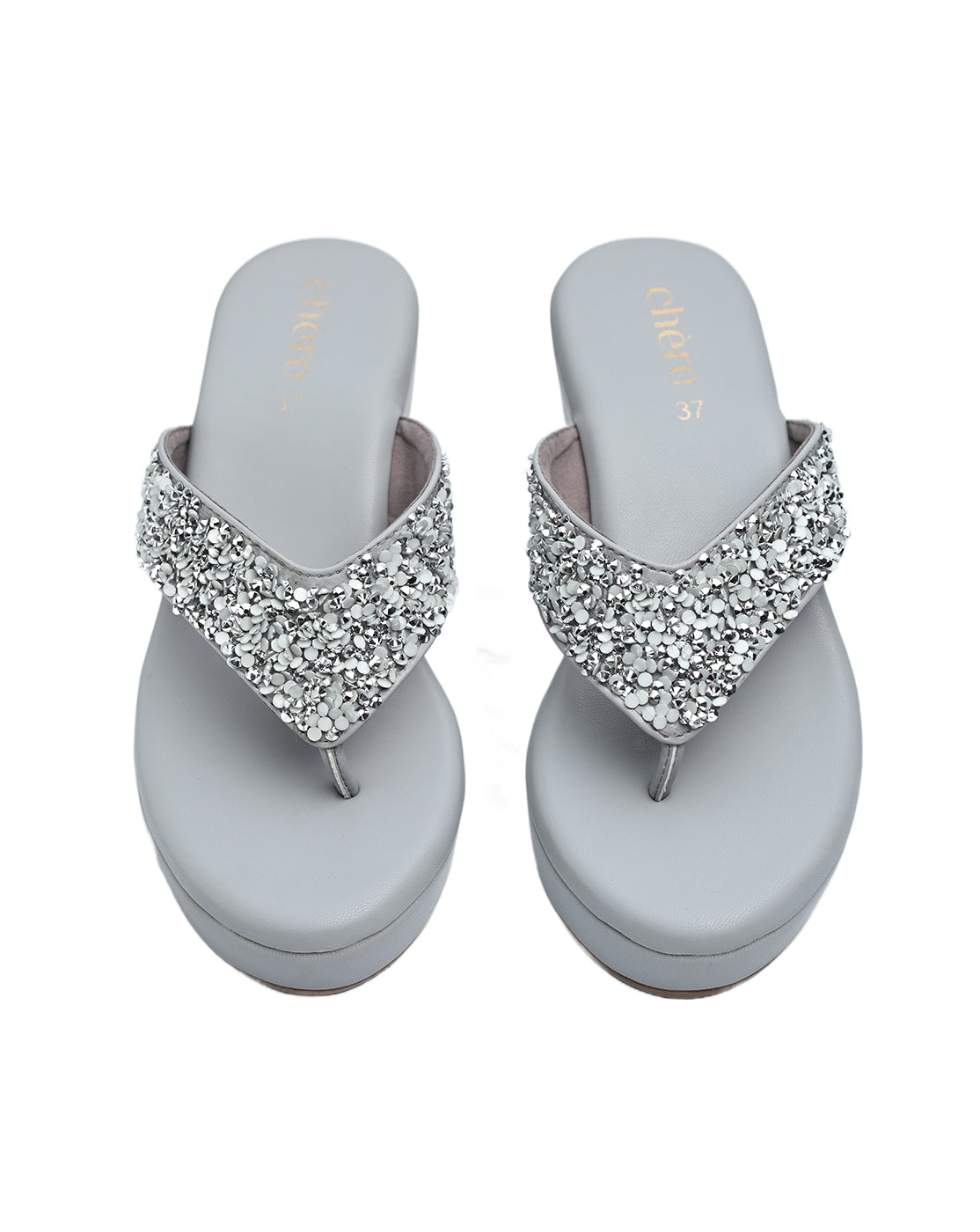 Chere Luxe Pearl Embellished Wedge Flip-Flops