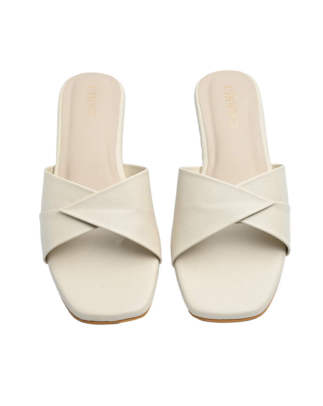 Chere Cream Criss-Cross Strap Block Heel Mules | Modern Women's Slip-Ons