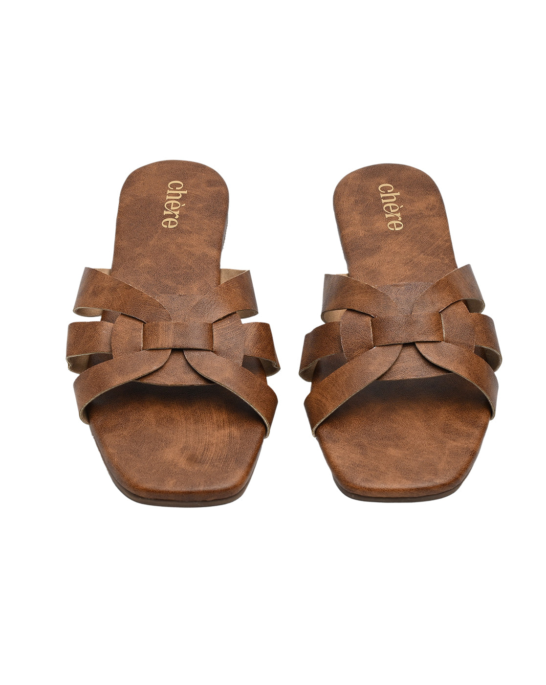 Woven Brown Leather Flat Sandals | Comfortable & Stylish Women's Slides