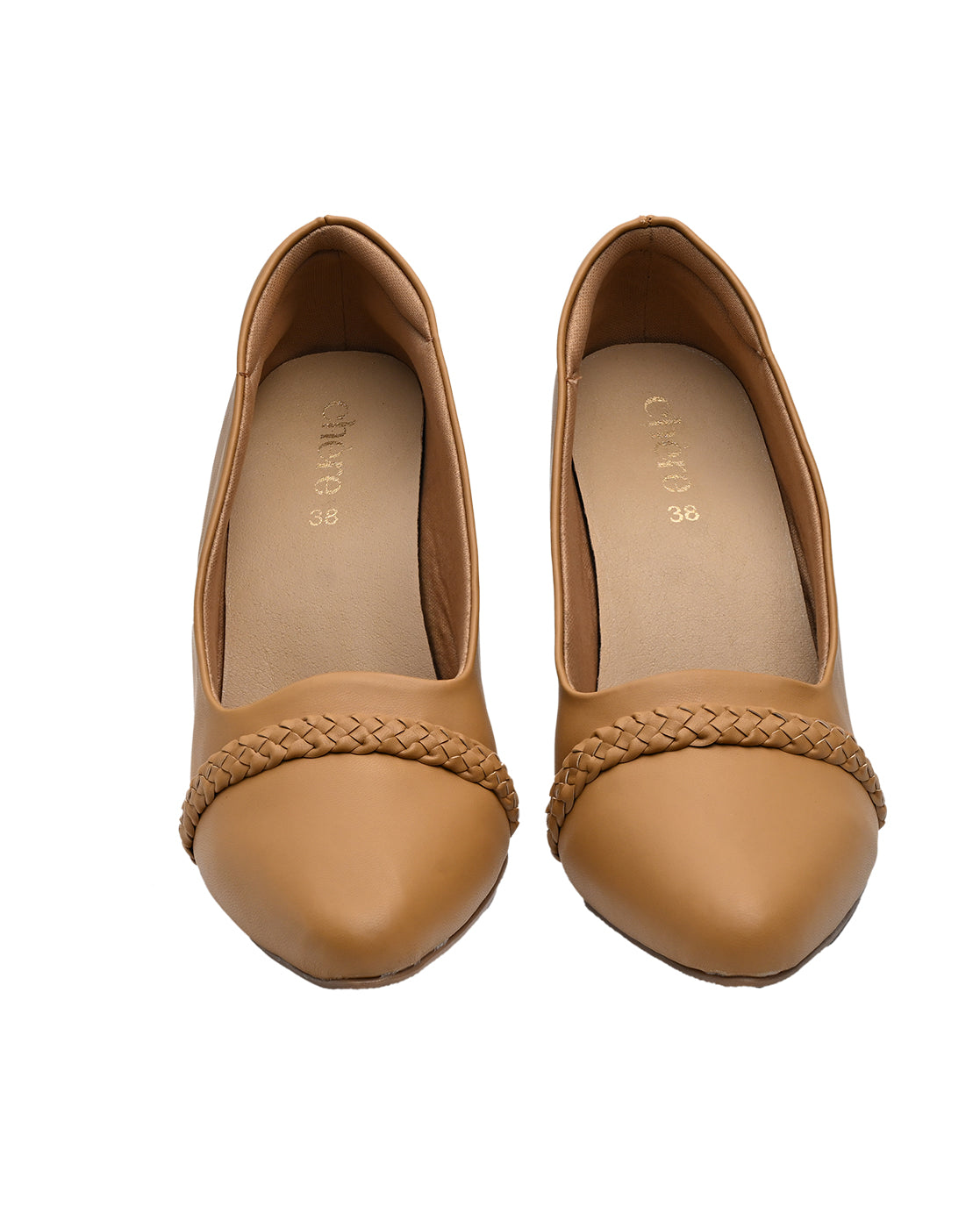 Tan Block Heel Loafers for Women | Braided Strap Office Formal Pumps