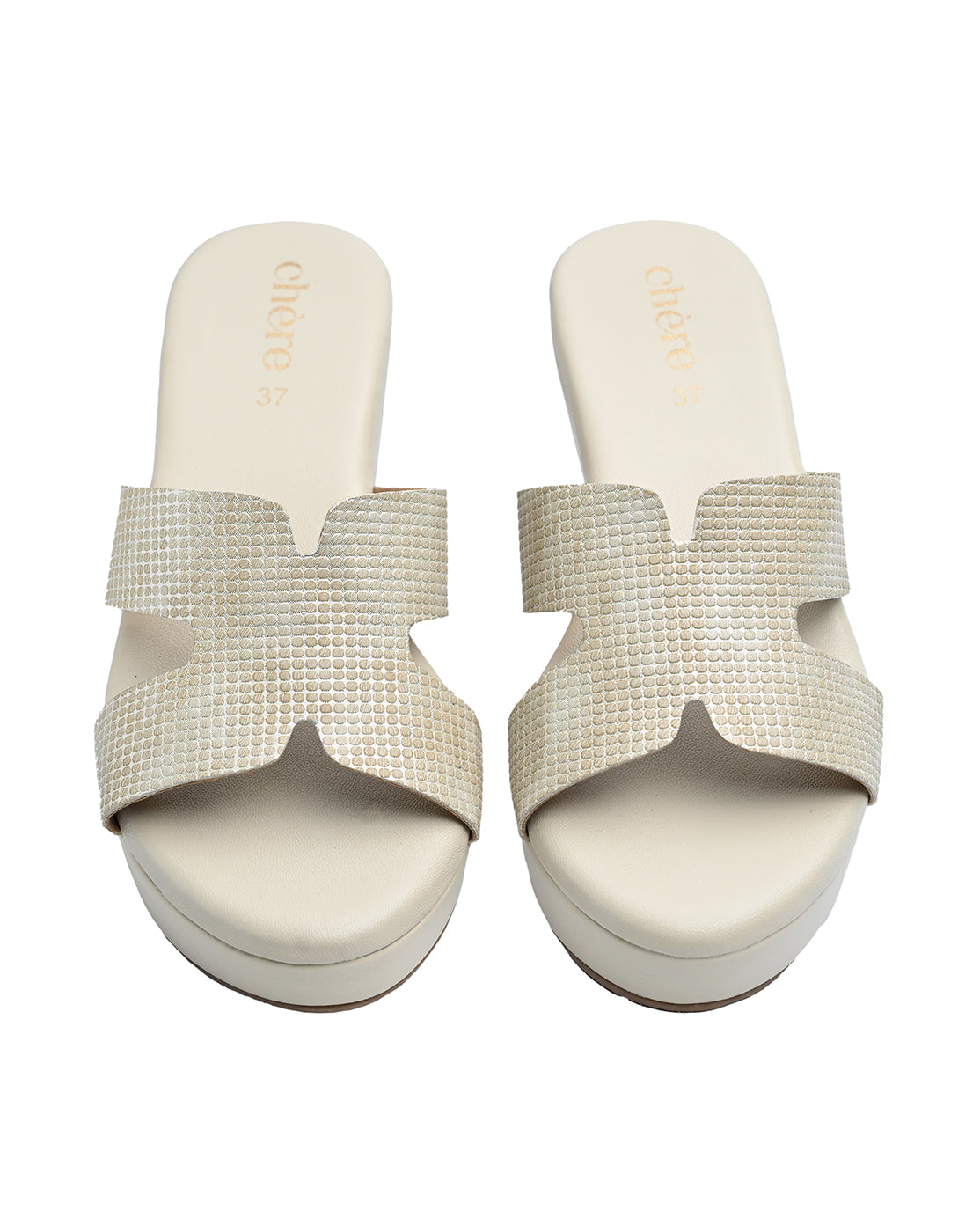 Nude Metallic Wide Strap Wedge Sandals | Comfortable Women's Heels