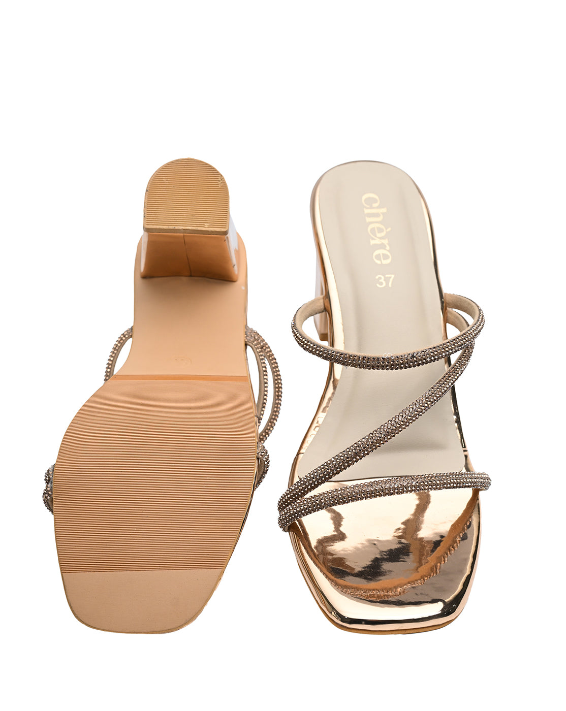 Rose Gold Metallic Strappy Block Heels for Women | Premium Party & Occasion Wear