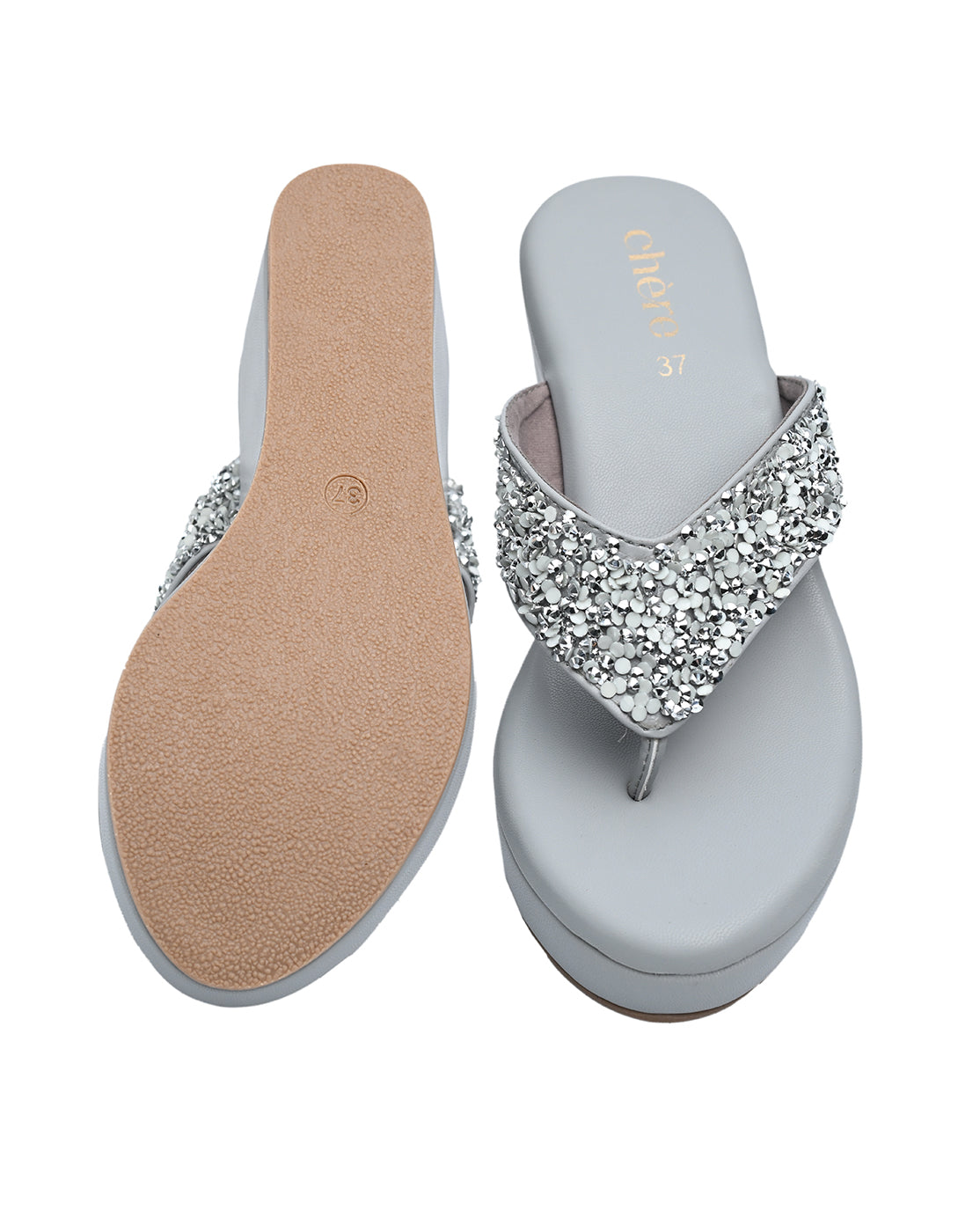 Chere Luxe Pearl Embellished Wedge Flip-Flops