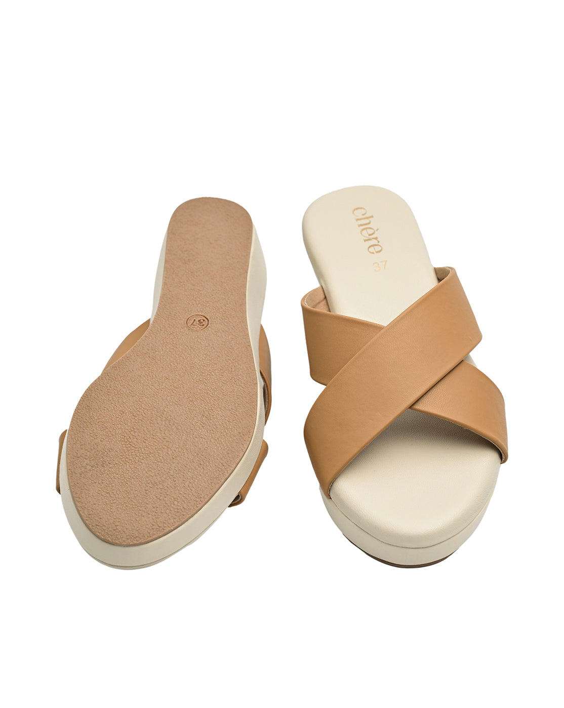 Tan & Beige Cross-Strap Wedge Slides for Women | Daily Comfort & Travel Friendly