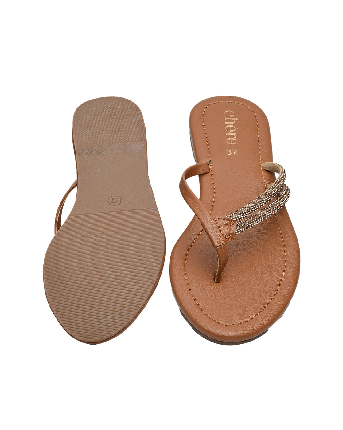 Chere Brown Thong Sandals with Braided Strap | Casual Women's Summer Flats