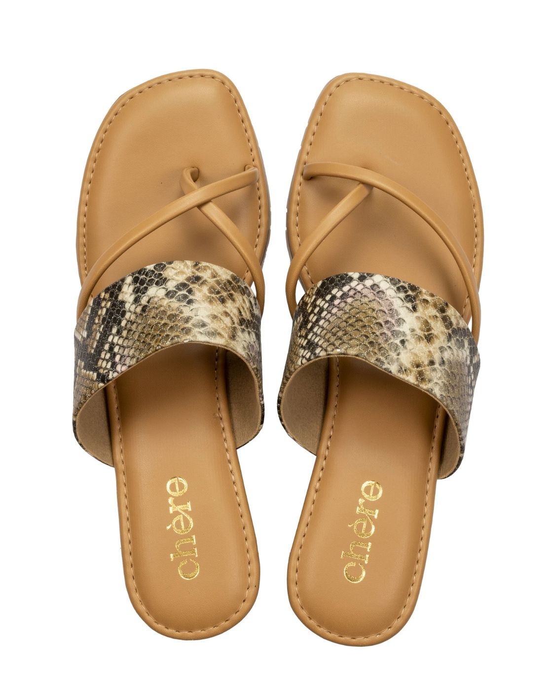 Chere Brown Premium snake print wedge strap and string