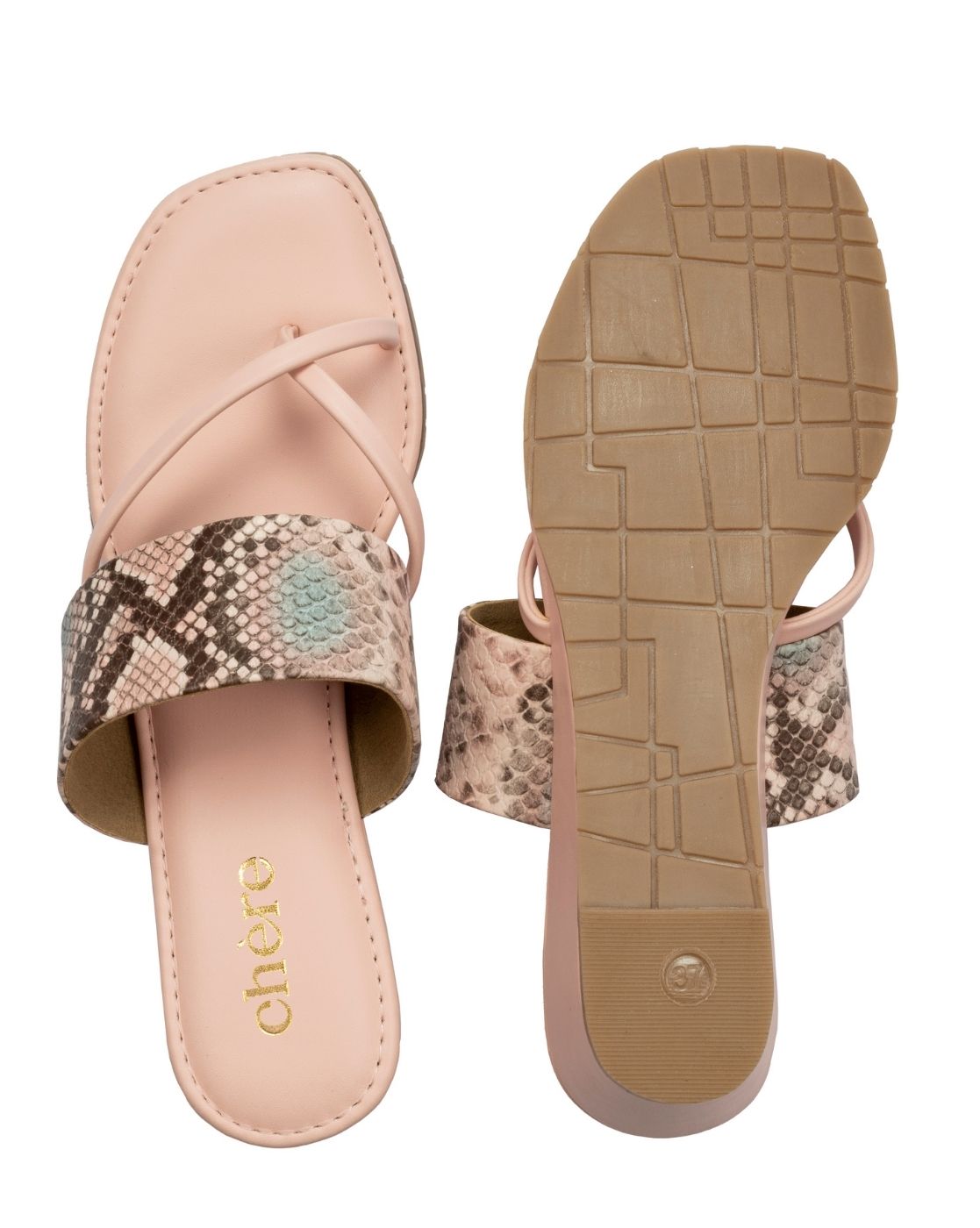 Chere Pink Premium snake print wedge strap and string