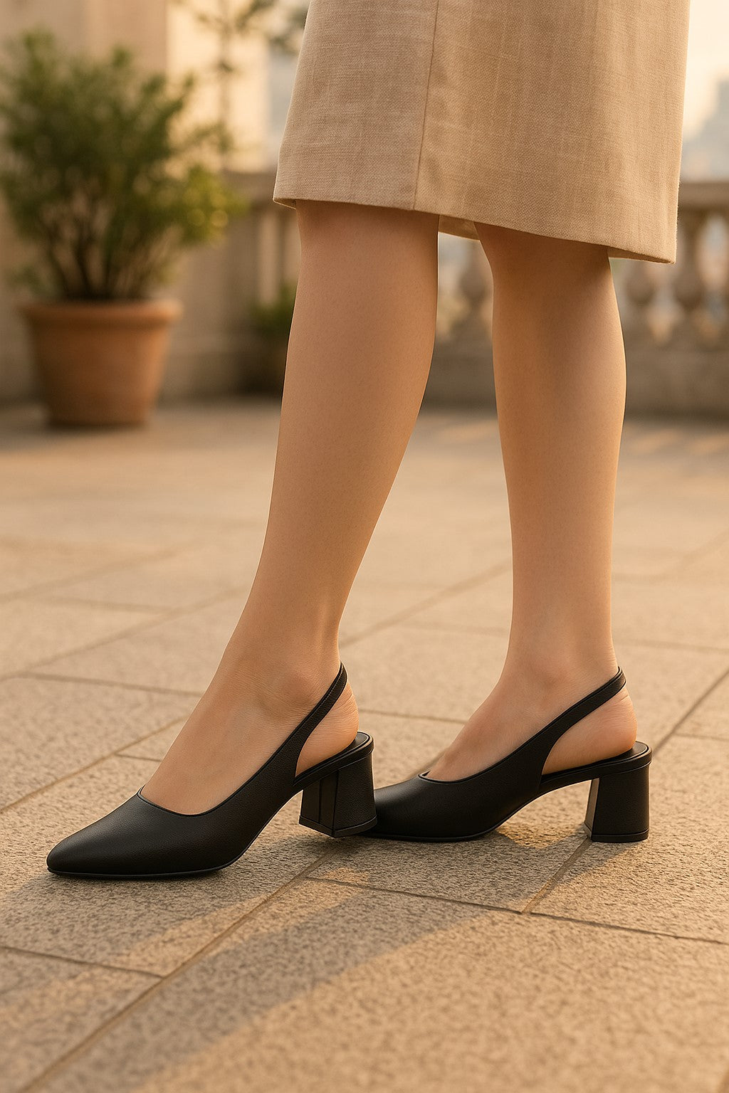 Black Pointed Slingback Kitten Heels | Elegant Women's Low Heels