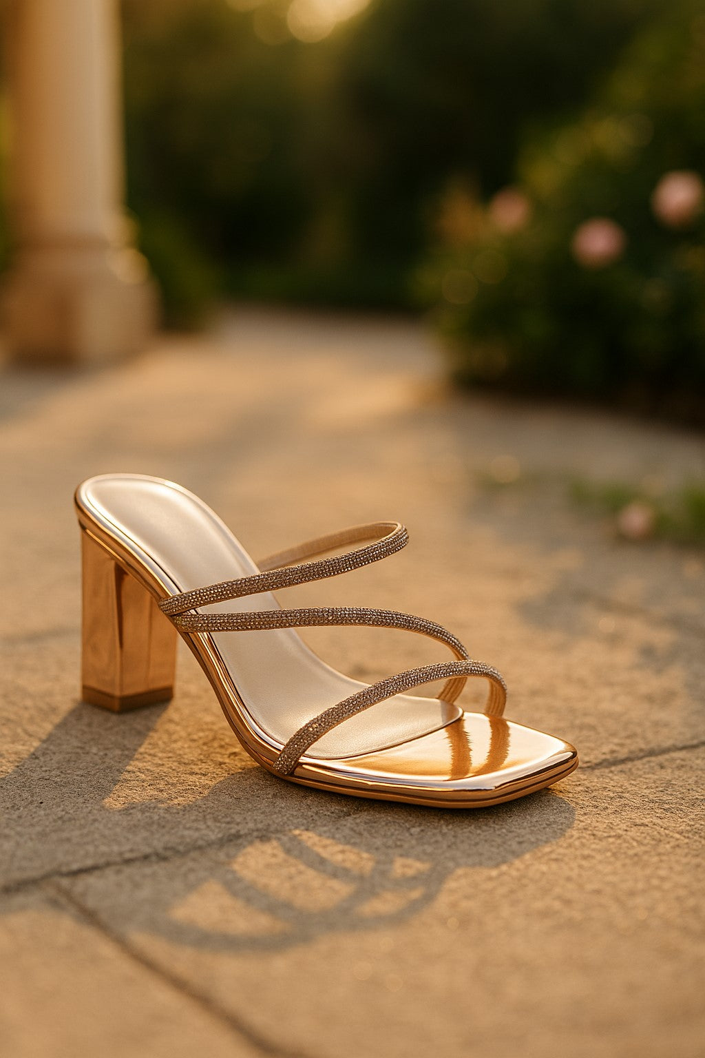 Rose Gold Metallic Strappy Block Heels for Women | Premium Party & Occasion Wear