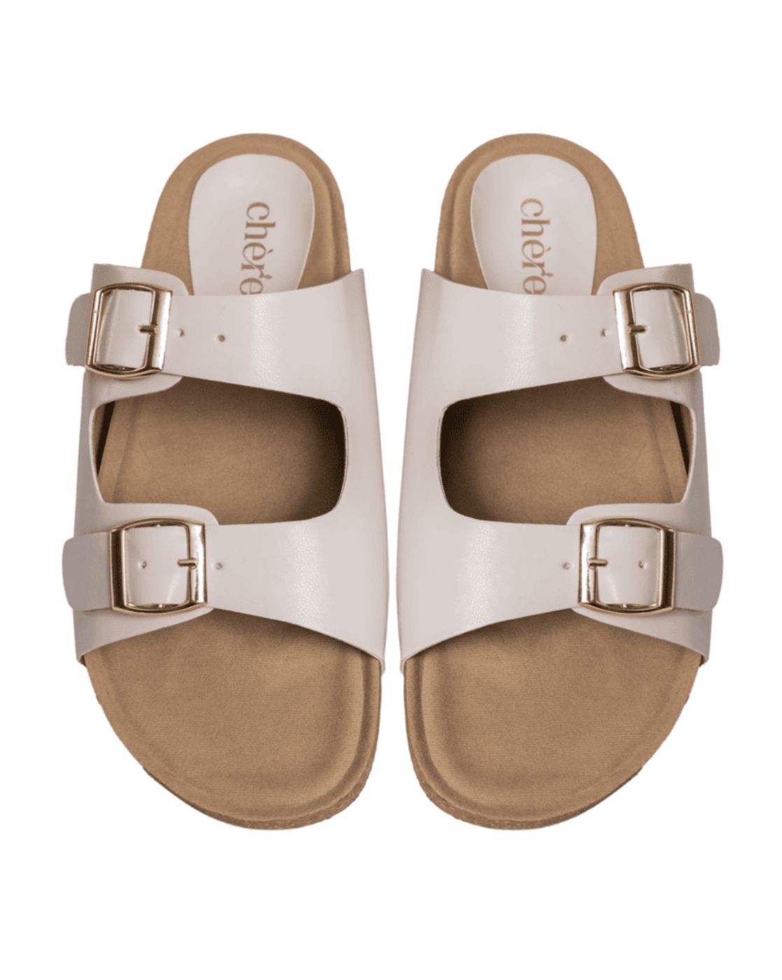 Chere Women’s Beige Double Buckle Slip-On Sandals – Elegant & Comfy Casual Wear