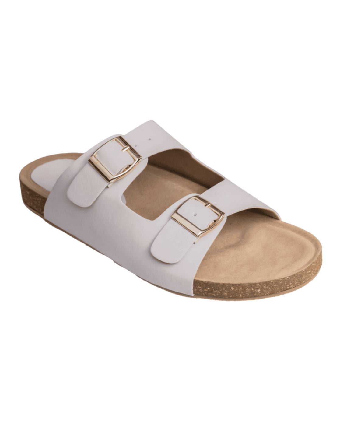 Chere Women’s Beige Double Buckle Slip-On Sandals – Elegant & Comfy Casual Wear