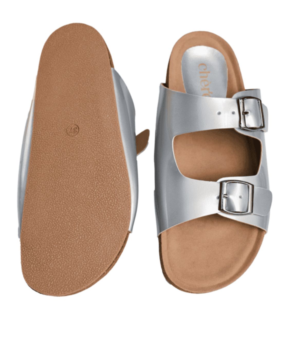 Chere Women’s Beige Double Buckle Slip-On Sandals – Elegant & Comfy Casual Wear