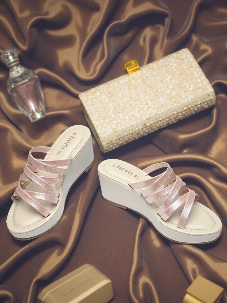 Chere Rose Gold Strappy Wedge Sandals – Glam Luxe Edit