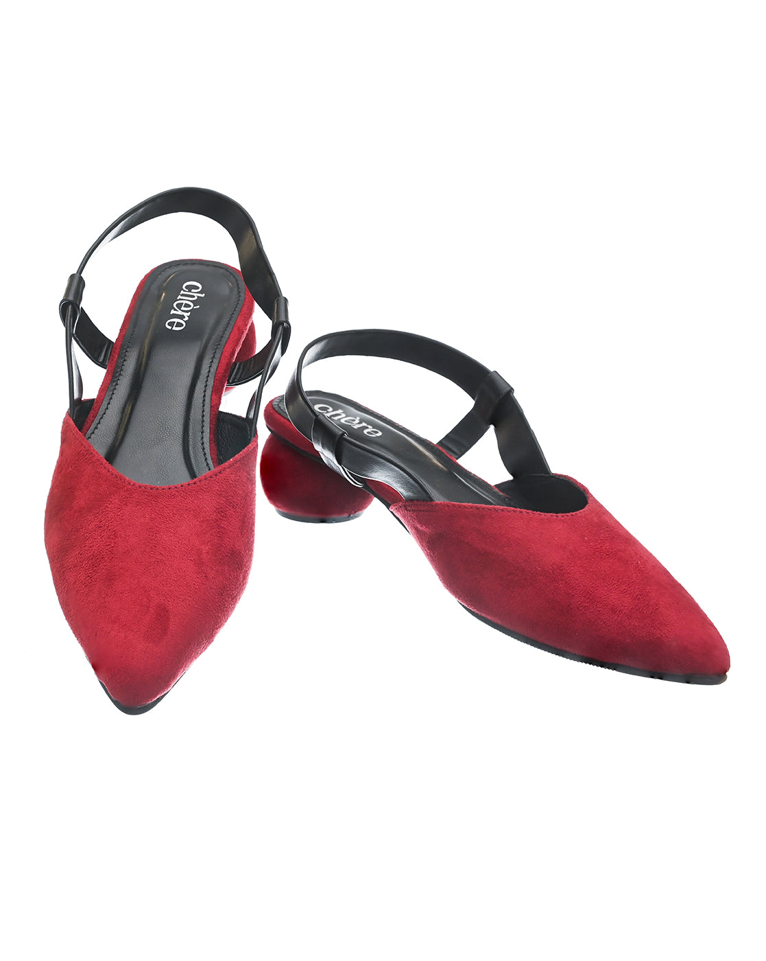 Burgundy Velvet Mule round heels for ladies