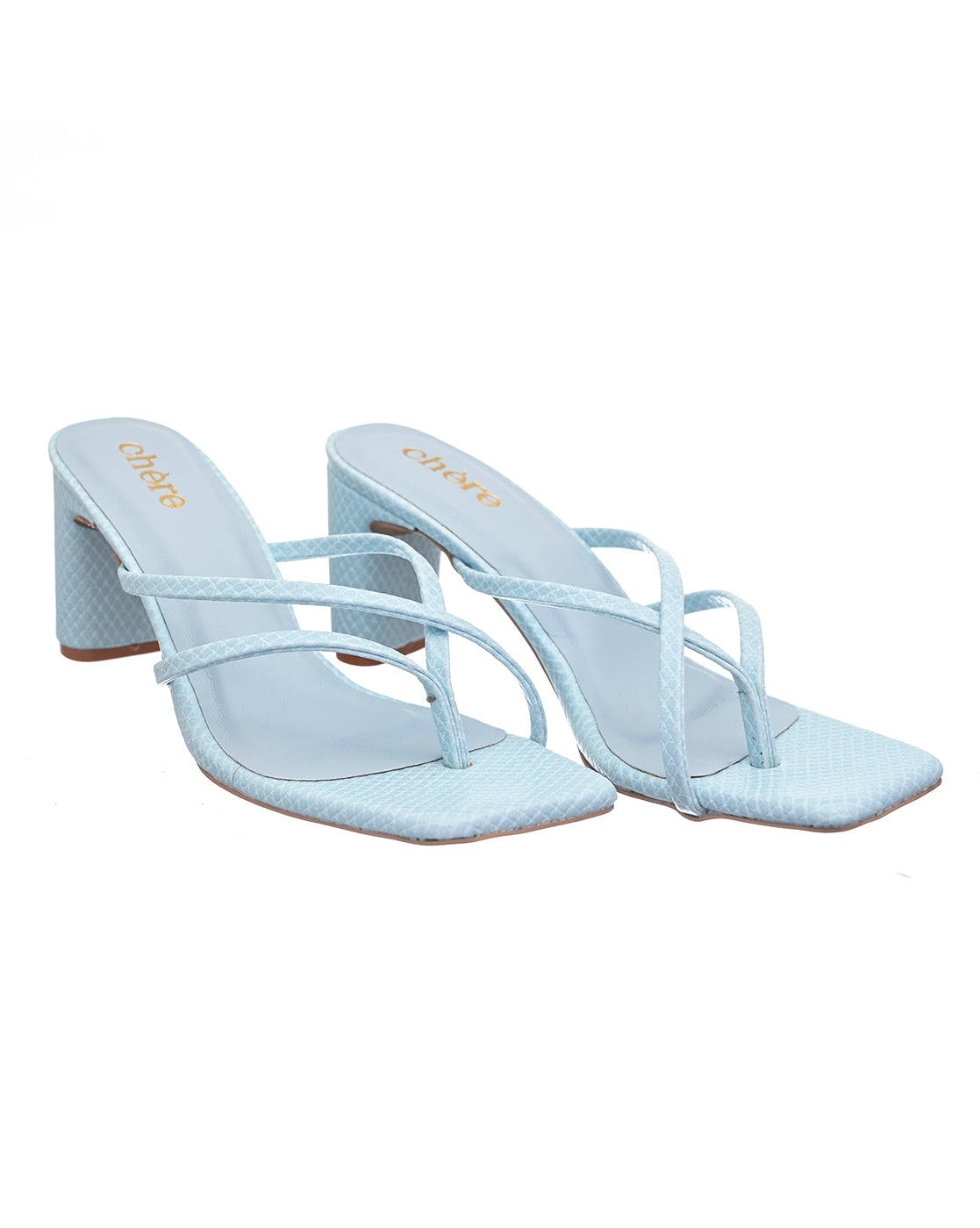 Sky blue strappy block heels