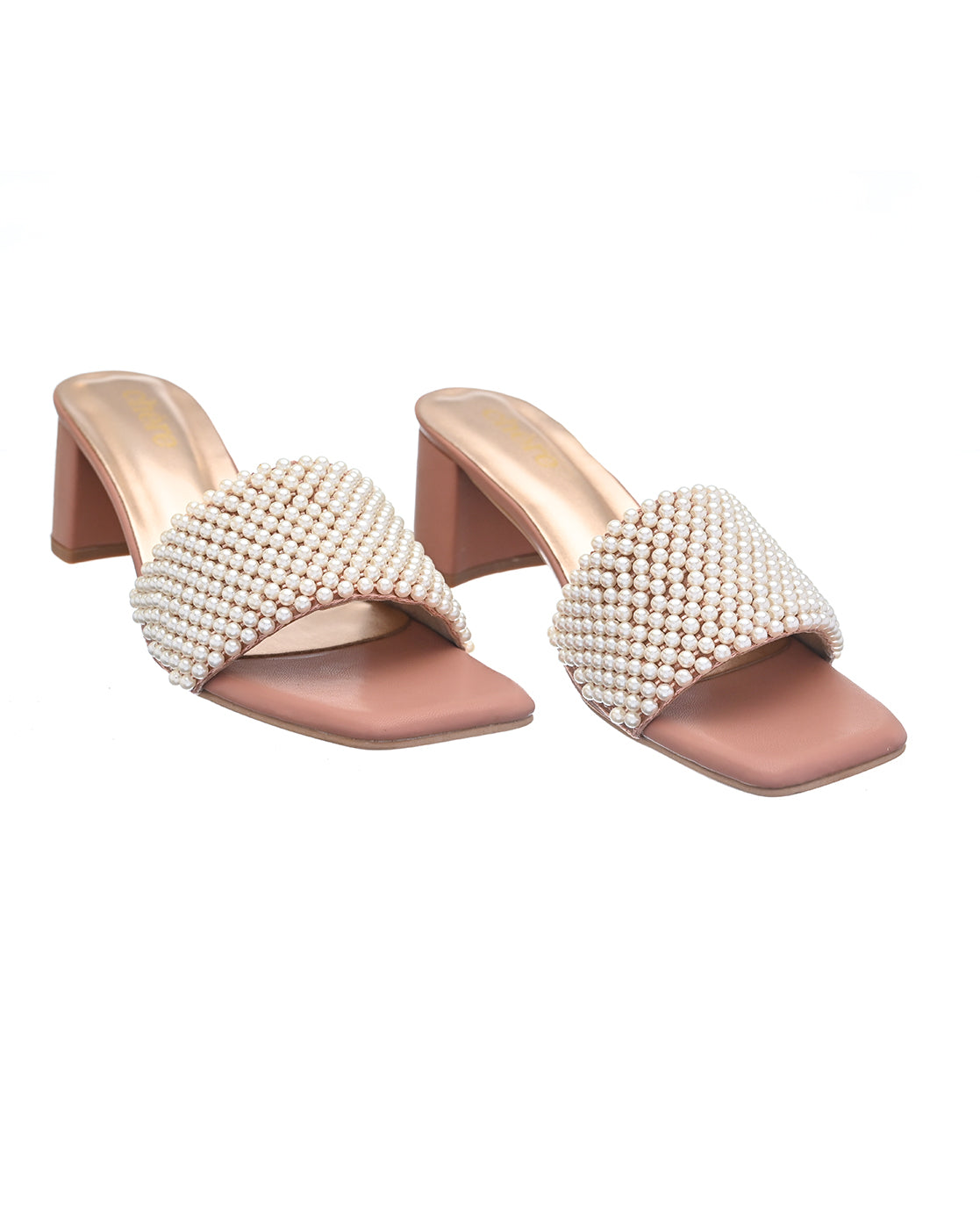 Women's Pearl-Embellished Brown Block Heels