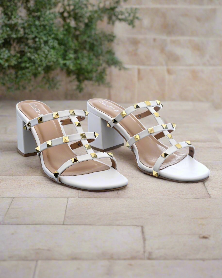 Ivory Rivet Studded Heels for Women