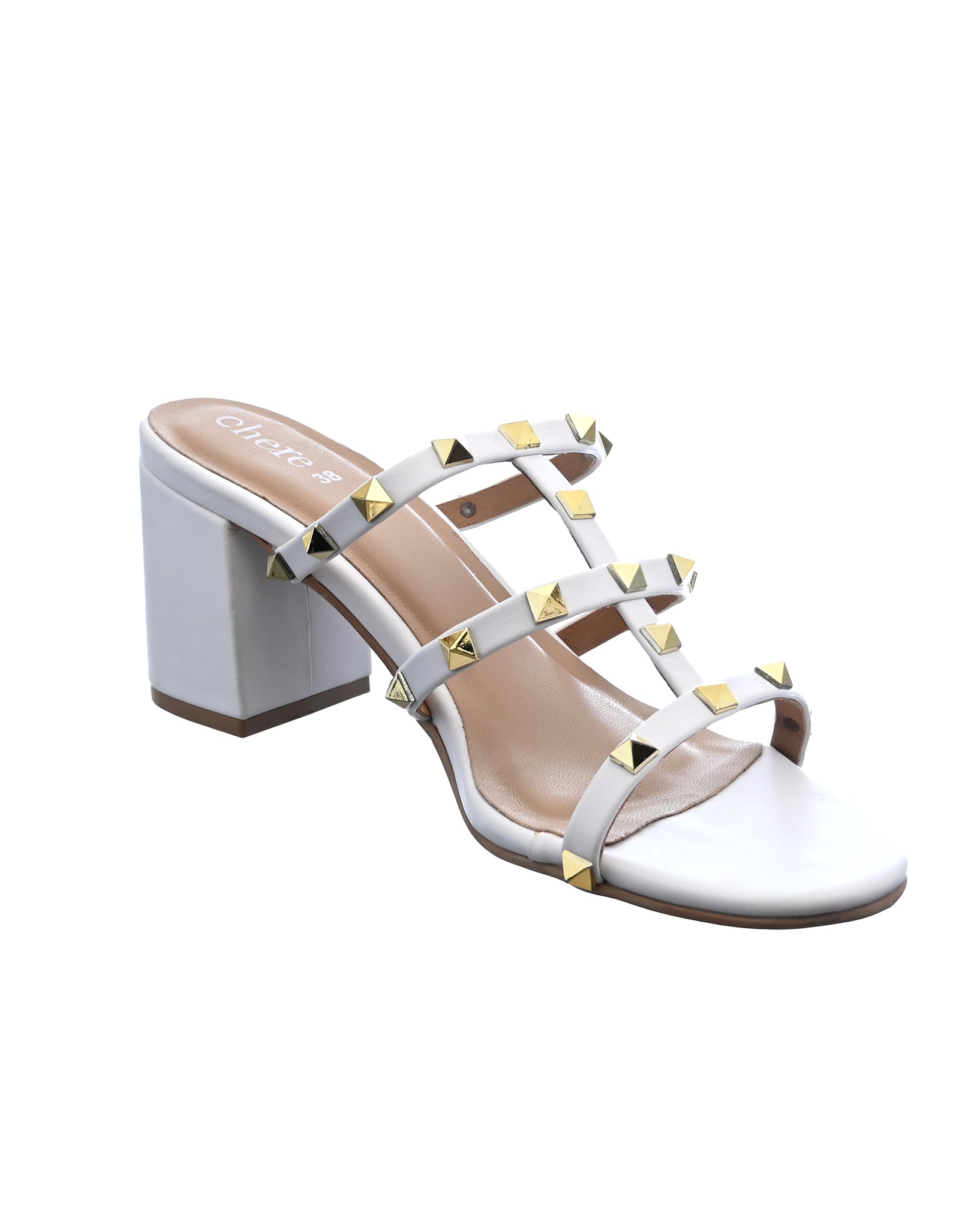 Ivory Rivet Studded Heels for ladies