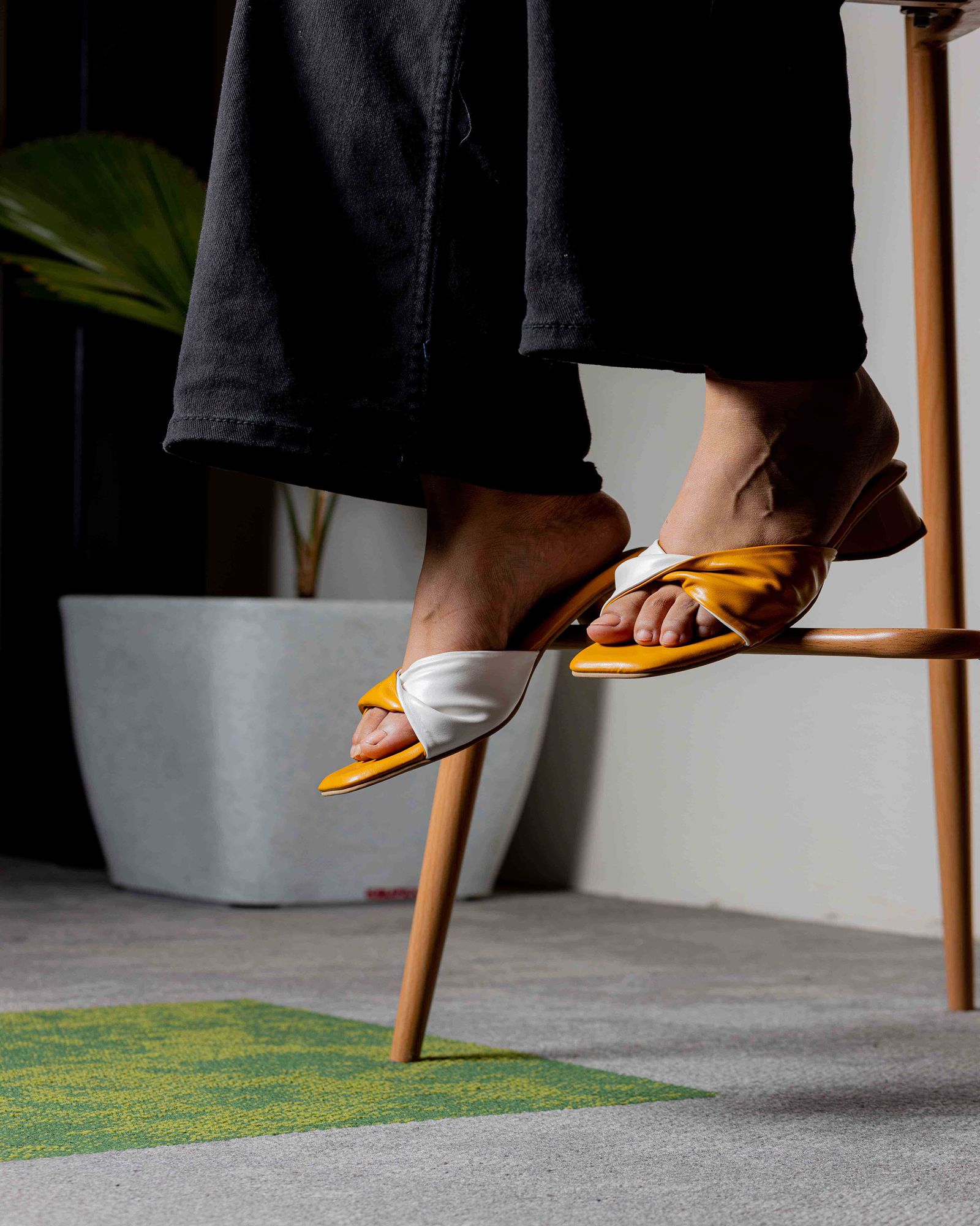 Buy Women's Yellow Dual Tone Twisted Strap Block Heels Women's