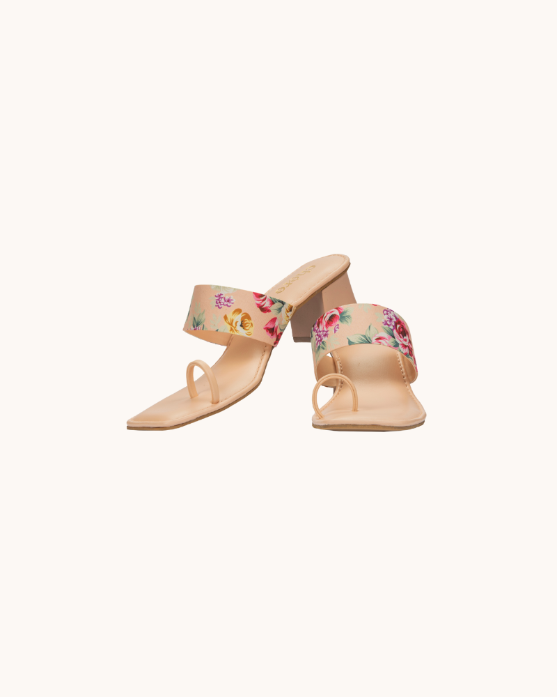 Pink Floral Print Casual Block Heels