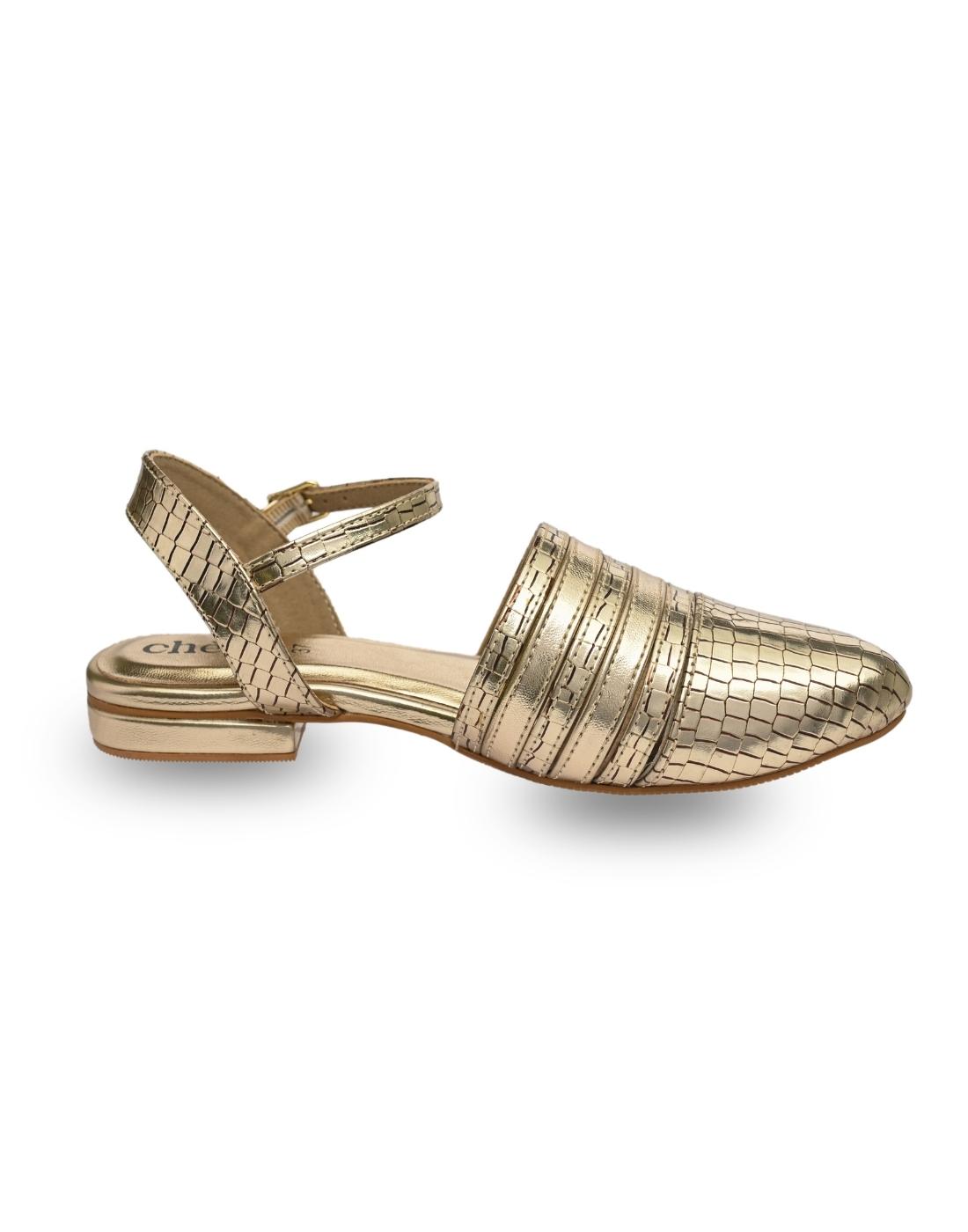 Metallic Gold Ankle Strap Ballerinas