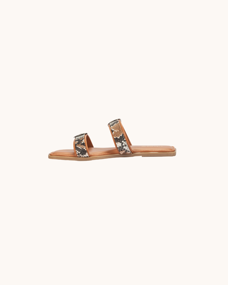 Tan Casual Double Buckle Strap Flats
