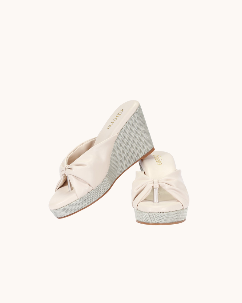 Beige Classic Knot Strap Casual Wedges