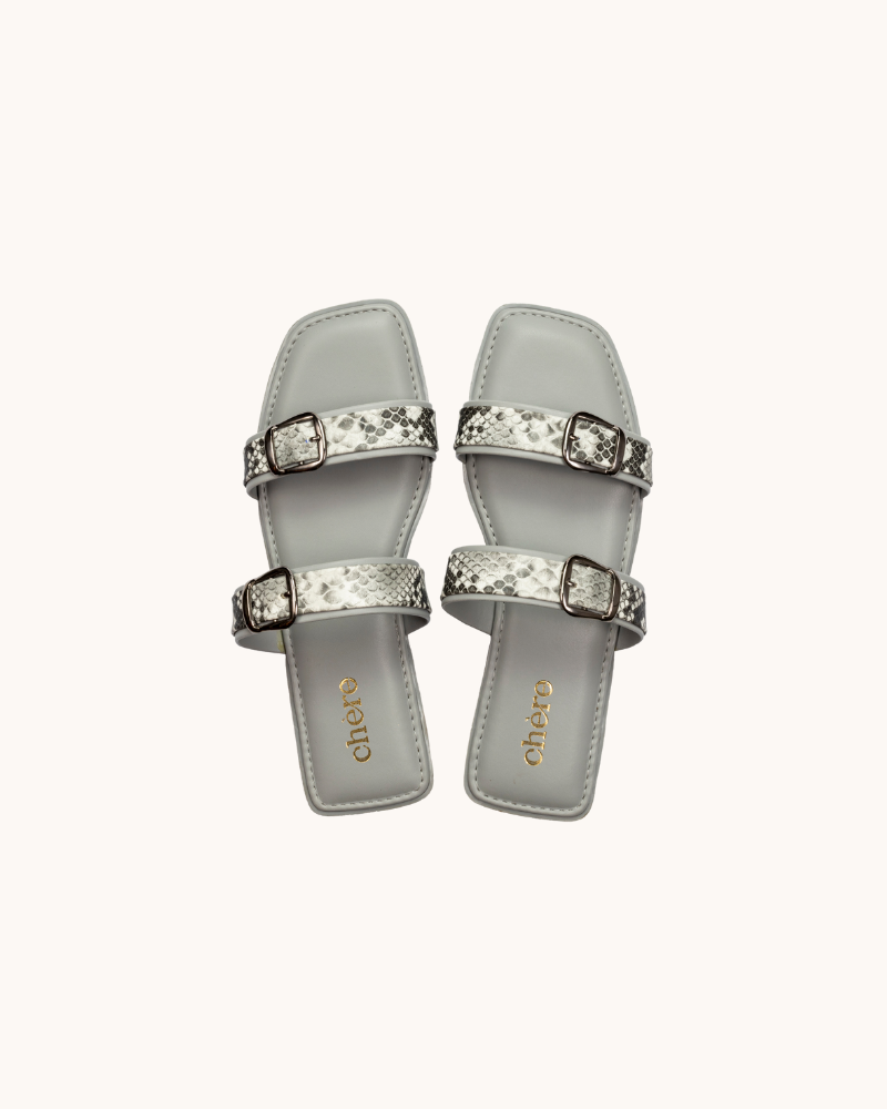 Grey Casual Double Buckle Strap Flats