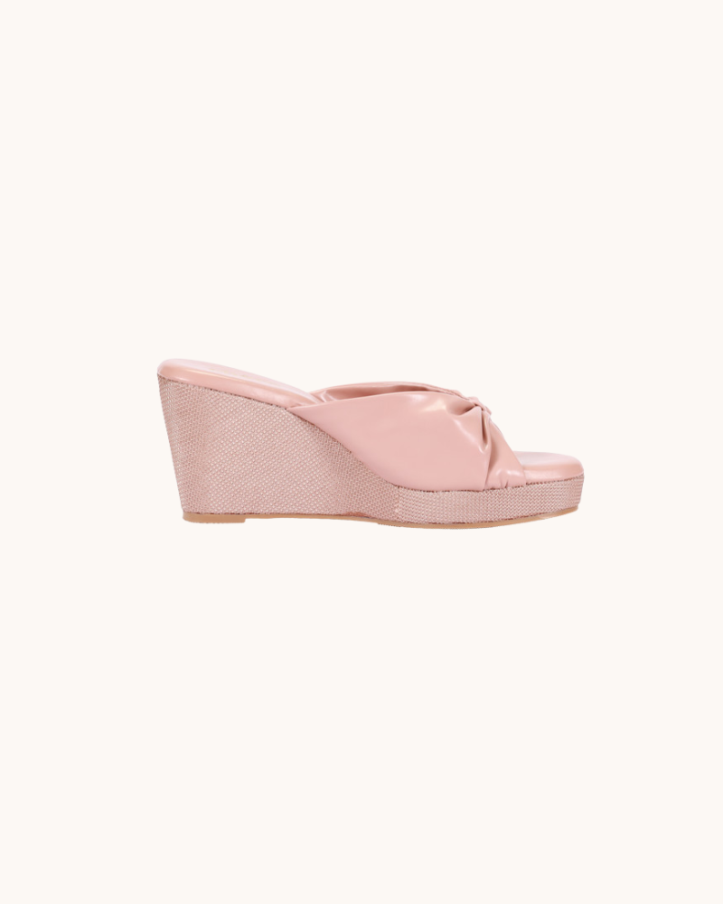 Peach Classic Knot Strap Casual Wedges