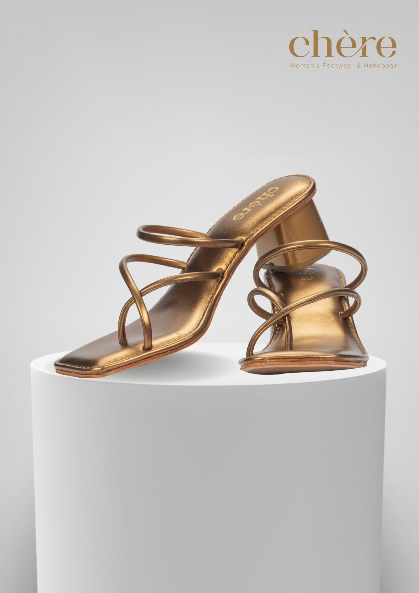 Copper Gold Chic Metallic Strap Block Heels