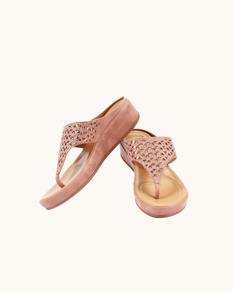 Pink Embellished Laser Cut With Super Cushioned Sandals