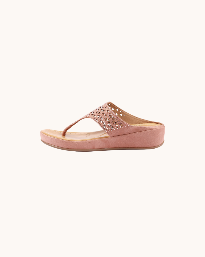 Pink Embellished Laser Cut With Super Cushioned Sandals