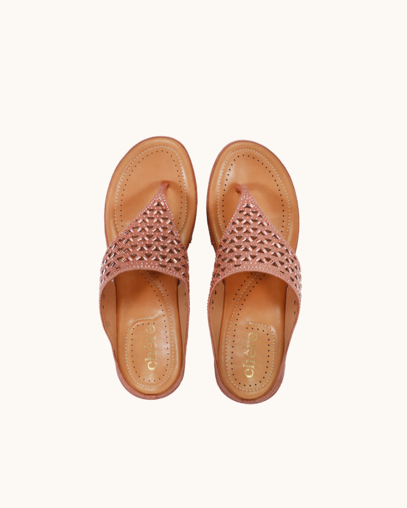 Brown Embellished Laser Cut With Super Cushioned Sandals – Chere