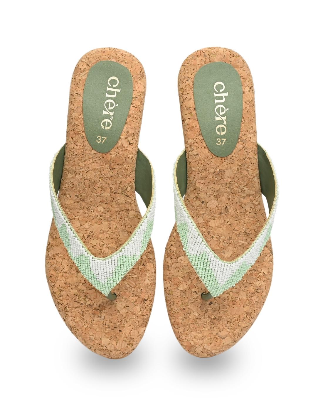 Green Embellished Strap Sandals